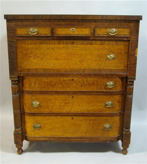 Appraisal: SHERATON BIRD'S EYE AND TIGER MAPLE CHEST OF DRAWERS Early