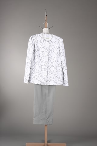 Appraisal: Andr Laug white grey raised floral print cotton blend jacket