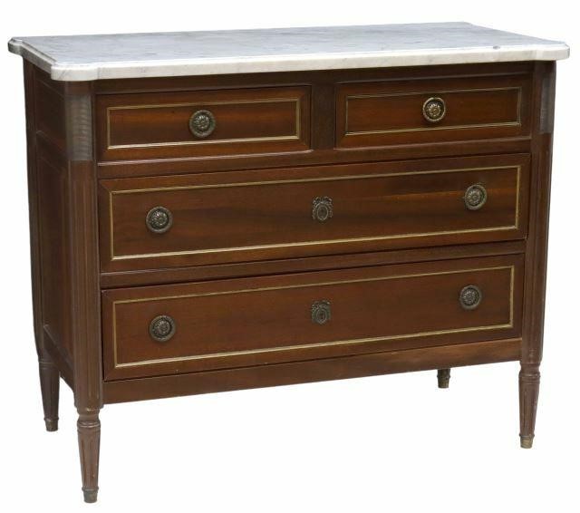 Appraisal: French Louis XVI style mahogany commode th c marble top