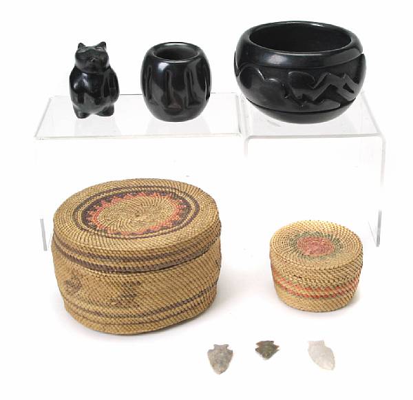 Appraisal: An American Indian black pottery bowl together with a miniature