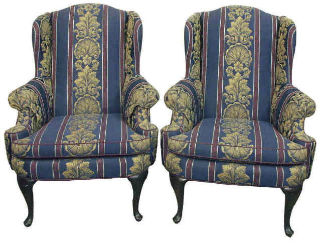 Appraisal: Pair of Queen Anne wing back side chairs with custom