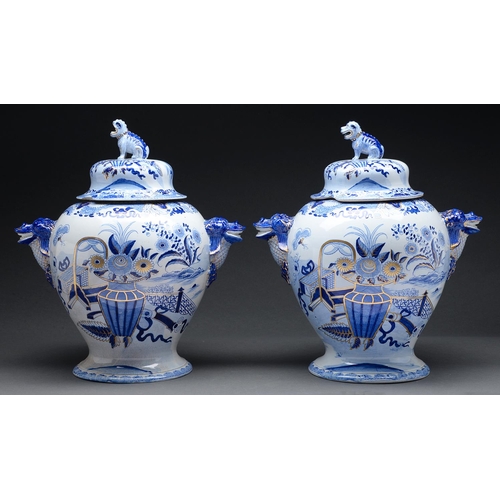 Appraisal: A pair of Staffordshire blue and white chinoiserie Ironstone jars