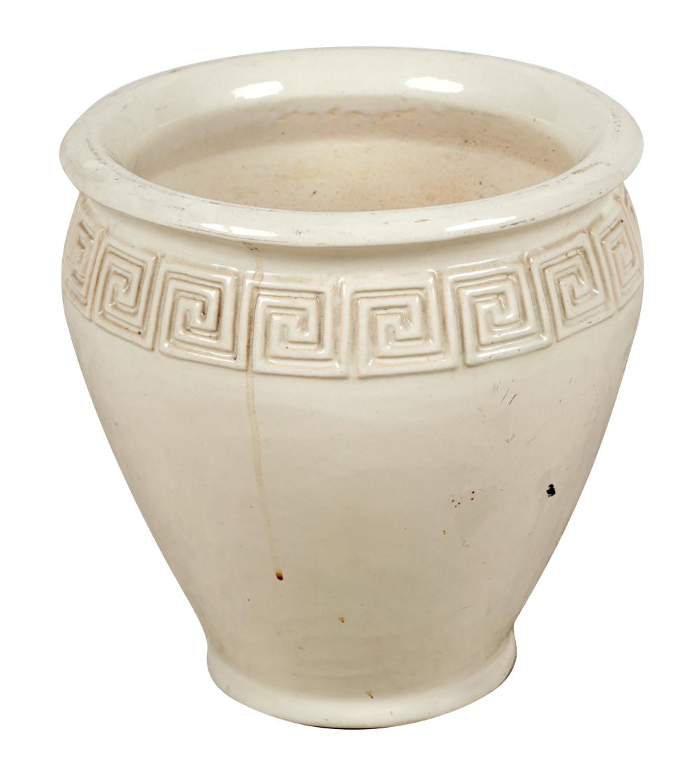 Appraisal: GLADDING MCBEAN WHITE-GLAZED POTTERY JARdrilled Provenance Important Collection Silverlake CA