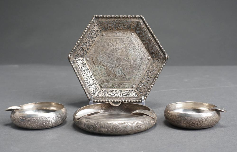 Appraisal: TESTED SILVER PERSIAN TAZZA AND ASH TRAY WITH TWO PROBABLY