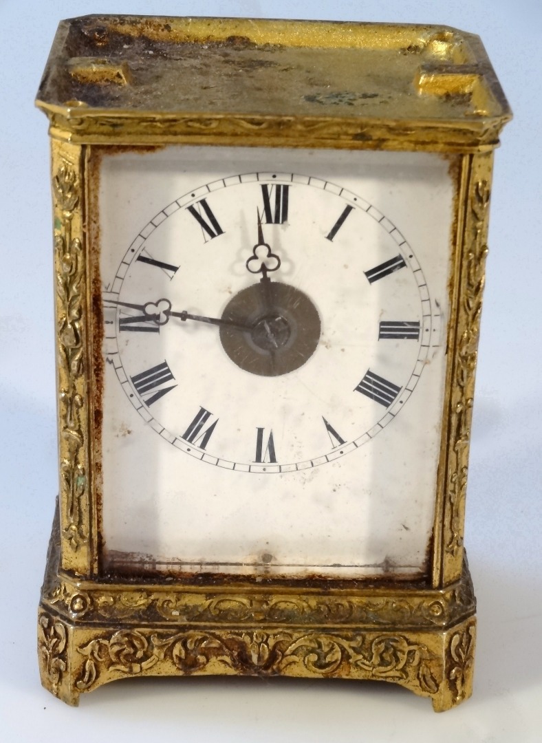 Appraisal: A thC gilt metal carriage clock the cm enamel dial