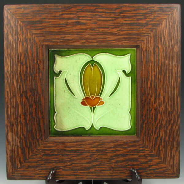 Appraisal: Art Nouveau Tile in Mission Oak Frame Art Nouveau tile