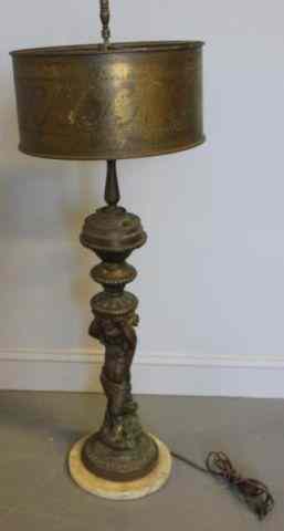 Appraisal: Vintage Rolled Bronze Cherub Lamp Purportedly from The Helen Hayes