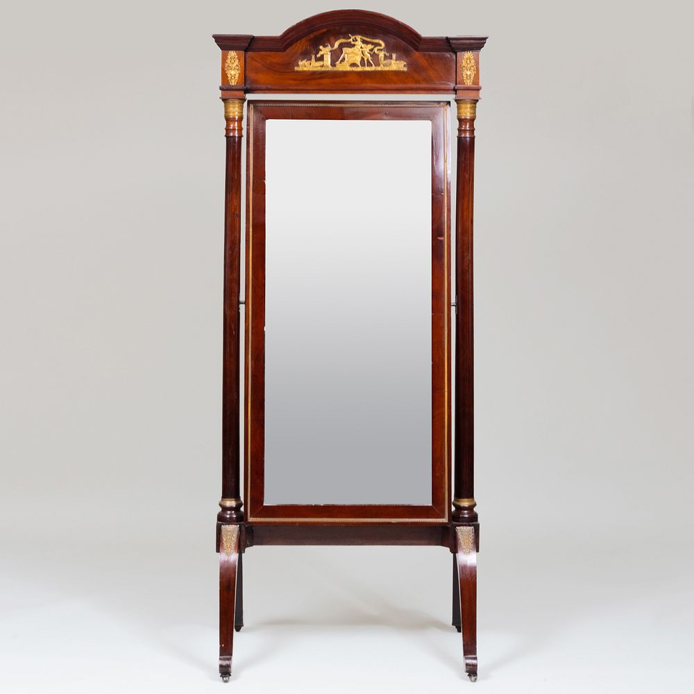 Appraisal: Empire Style Ormolu-Mounted Mahogany Cheval Mirror Fitted with a modern