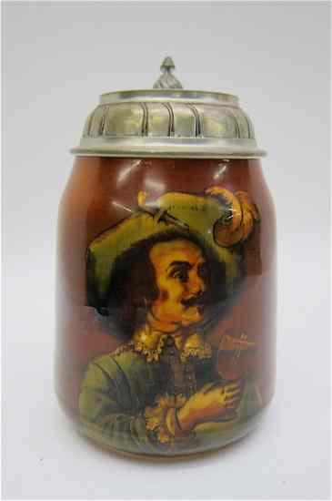 Appraisal: METTLACH GERMAN PORCELAIN STEIN liter hand painted under glaze ''The