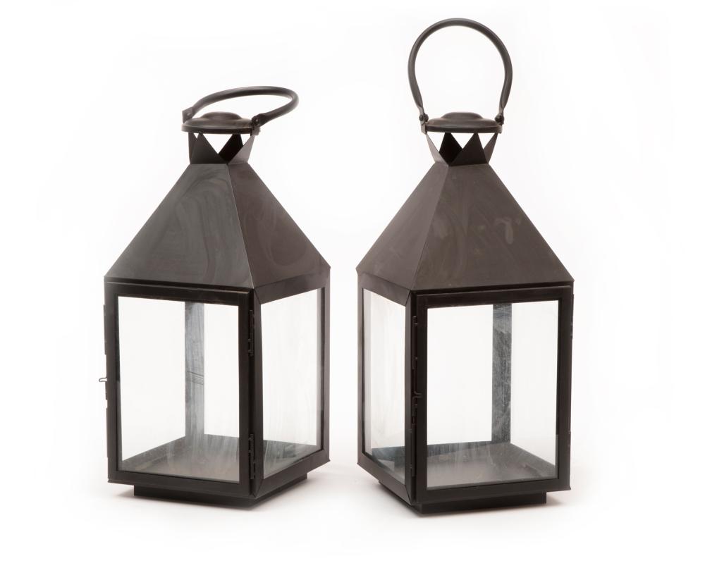 Appraisal: Pair of English-Style Patinated Metal Lanterns late th c bail