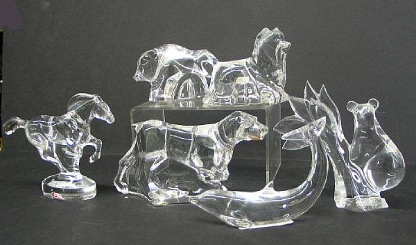 Appraisal: A collection of six Baccarat glass animals Comprising galloping horse