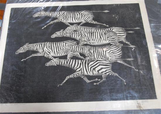 Appraisal: Mario Avati Mezzotint Six Zebras Running pencil signed undated x