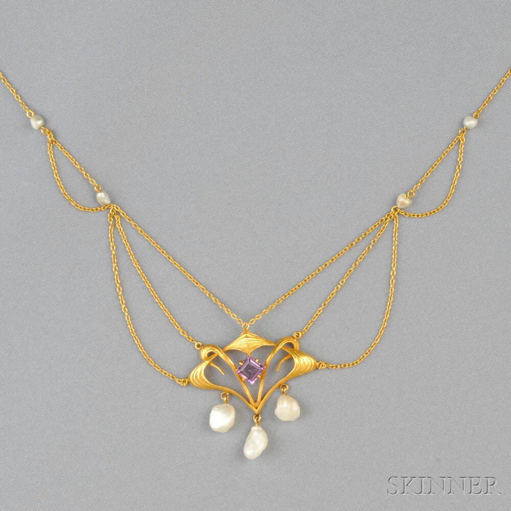 Appraisal: Art Nouveau kt Gold and Freshwater Pearl Lavaliere set with