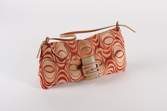 Appraisal: Fendi red tan laser wave calf hair handbag leather strap