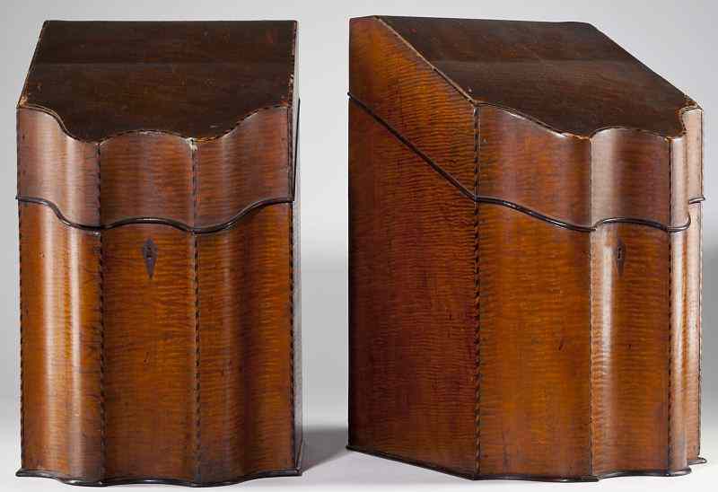 Appraisal: Pair of George III Inlaid Knife Boxesfigured maple veneers with