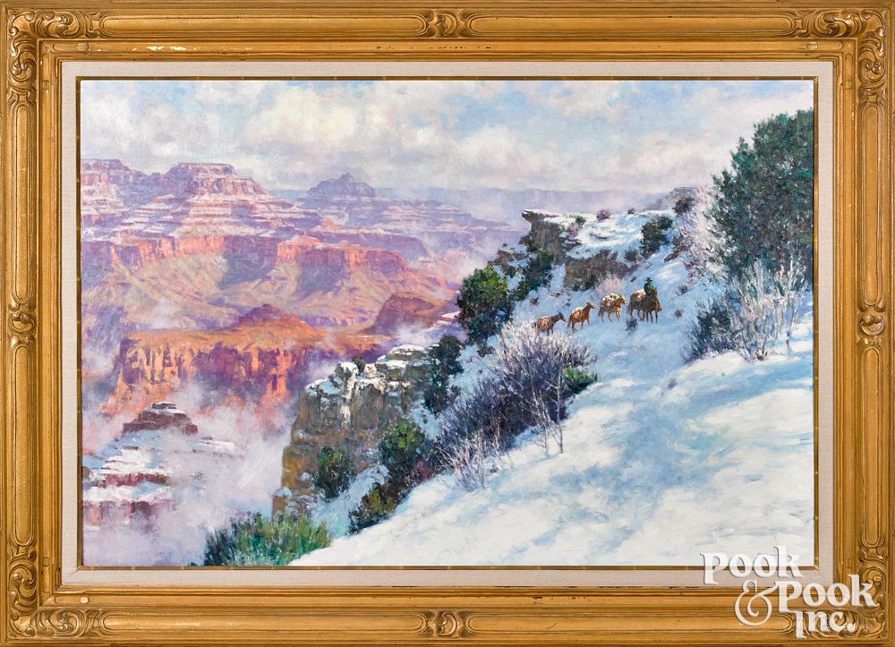 Appraisal: Karl Thomas oil on canvas Western landscape Karl Thomas American