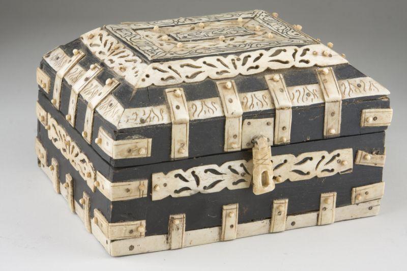 Appraisal: Bone Mounted Wooden Casket th century possibly Middle-Eastern or Indian