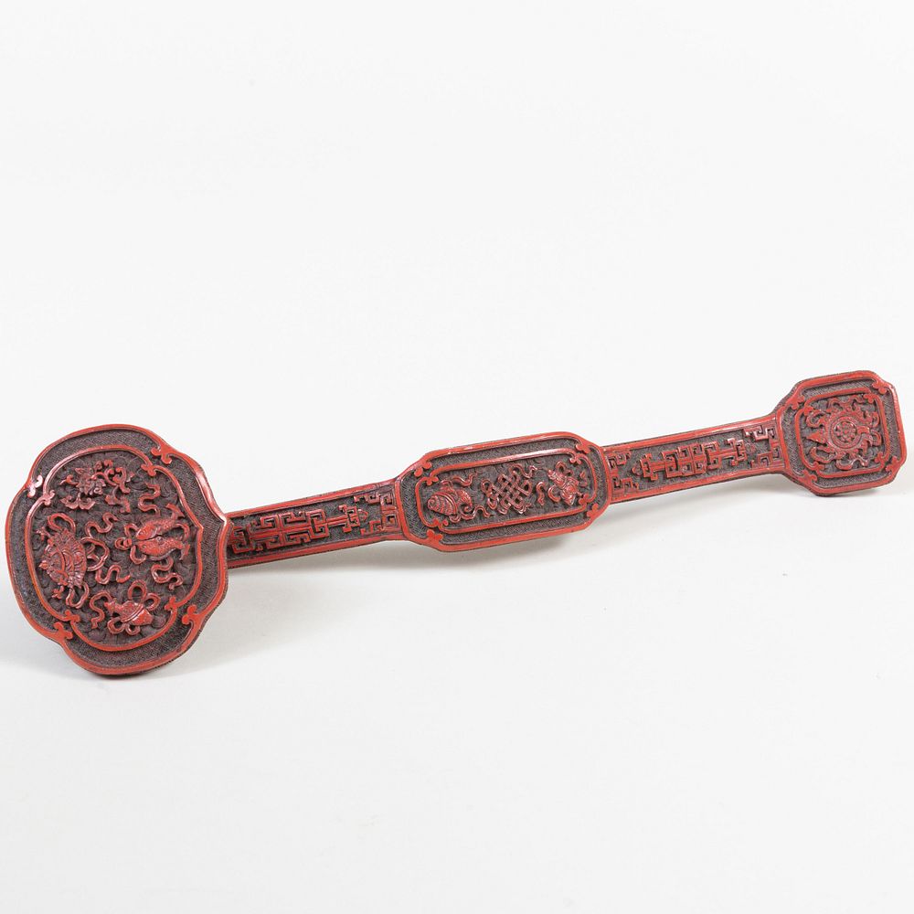 Appraisal: Chinese Cinnabar Ruyi Scepter in long Property From the Estate