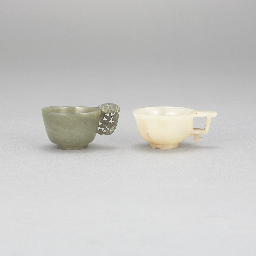 Appraisal: Two Jade Wine Cups th th Century Comprising a light