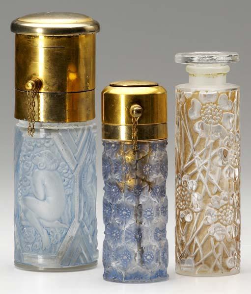 Appraisal: R LALIQUE Three perfumes of clear and frosted glass Les