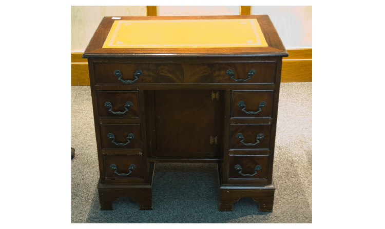 Appraisal: Mahogany Veneered Kneehole Desk with leathered top measuring inches in