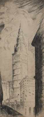 Appraisal: Louise Morris American Cleveland - Terminal Tower Etching on paper