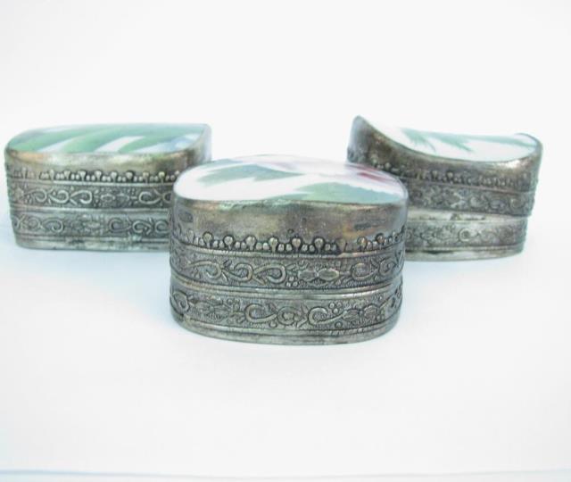 Appraisal: A group of three Chinese boxes stamped silver with hand