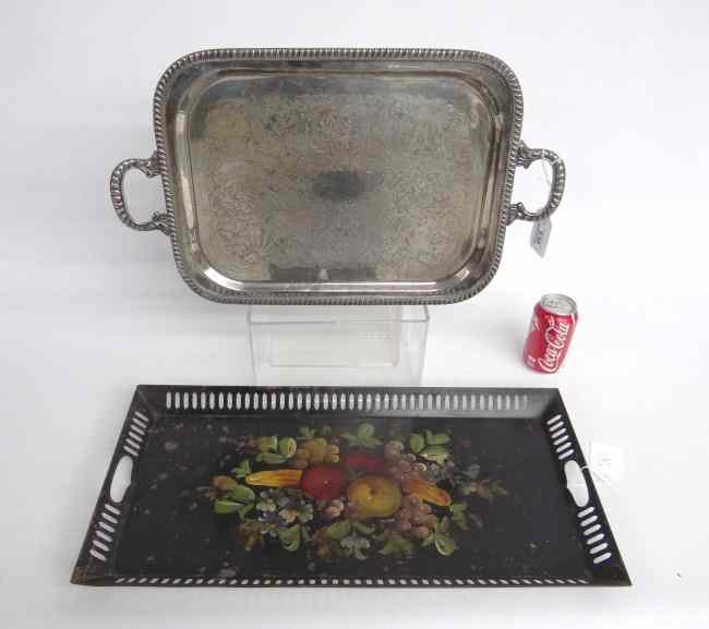 Appraisal: Silverplate tray along with painted tole tray