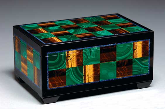 Appraisal: MALACHITE TIGEREYE CIGAR BOX Democratic Republic of Congo South Africa