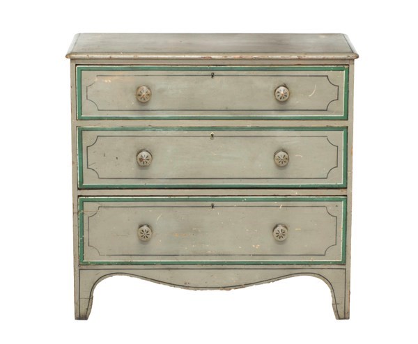 Appraisal: An early th century painted pine chest of three long