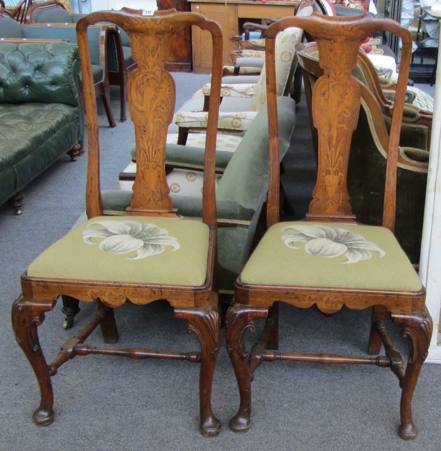 Appraisal: A pair of th century marquetry inlaid Dutch walnut vase