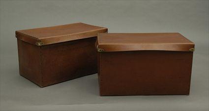 Appraisal: Pair of Chinese Pigskin-Leather and Metal-Mounted Chests Each x x