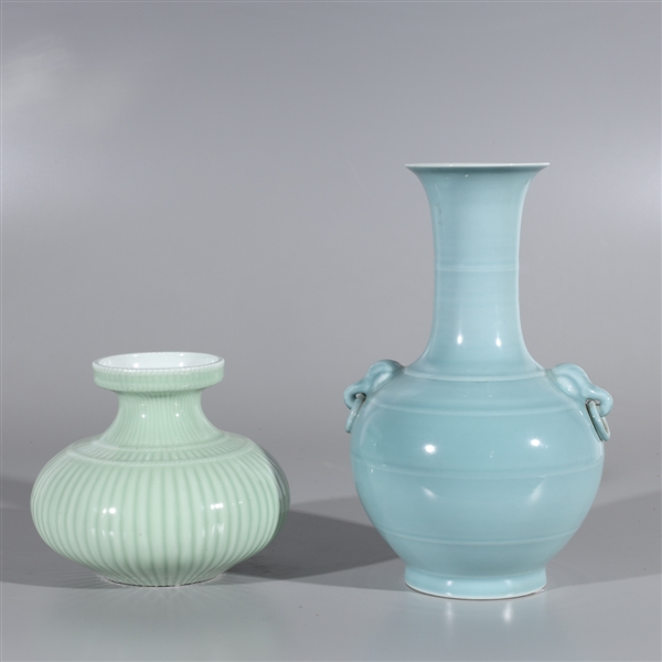 Appraisal: Two Chinese celadon glazed vases one with molded elephant ring