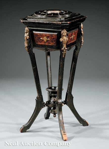 Appraisal: An American Neo-Grec Ebonized and Gilt-Metal Work Table c top