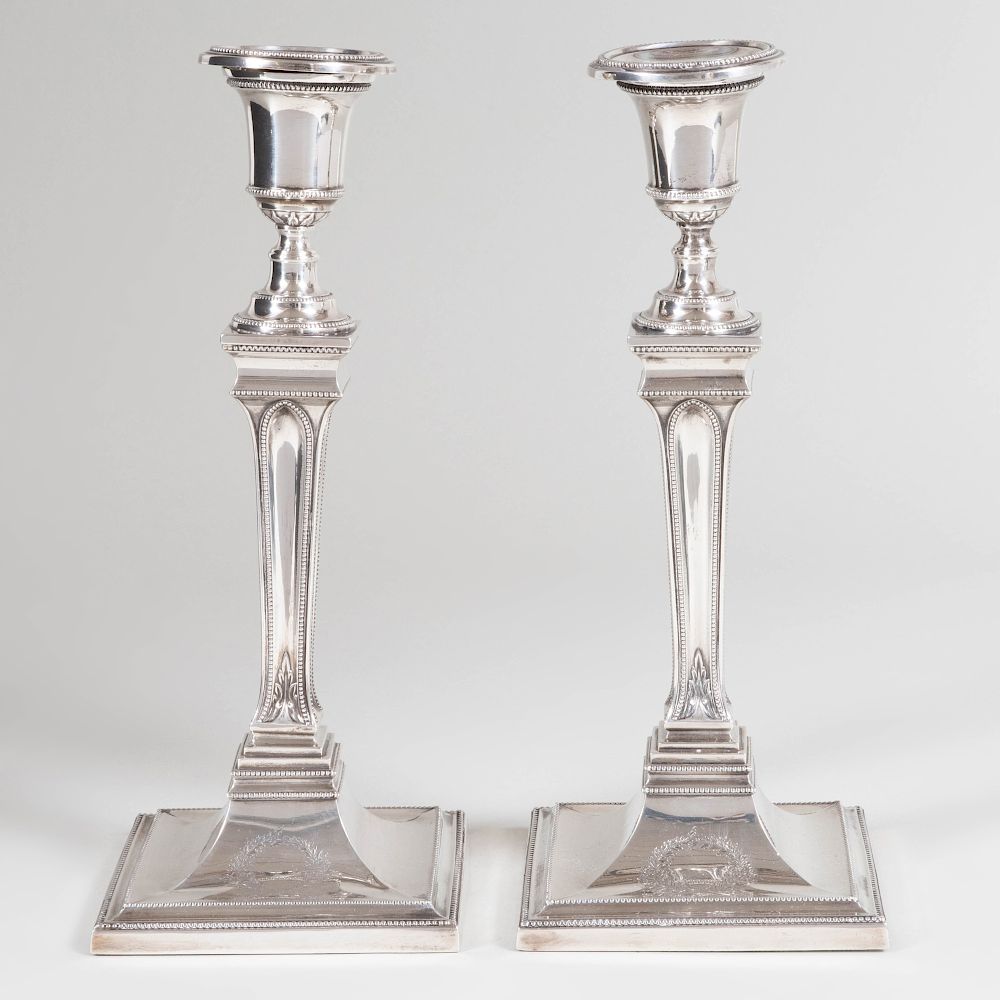 Appraisal: Pair of George III Silver Candlesticks Mark of George Ashforth