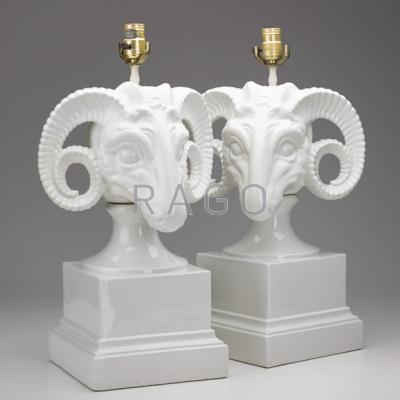 Appraisal: ITALIAN-STYLE Pair of ram s head table lamps ca s