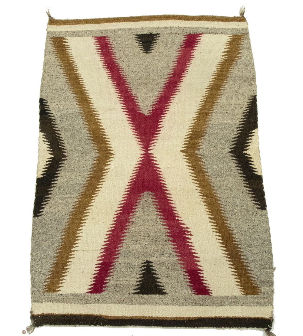 Appraisal: SMALL NAVAJO RUG Eye Dazzler X design in tan white