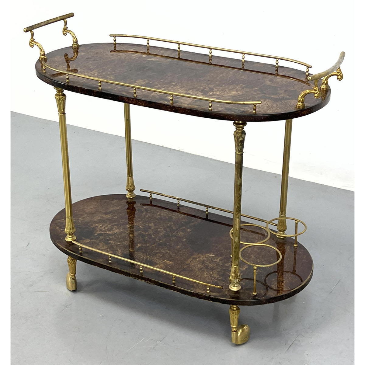 Appraisal: ALDO TURA Lacquered Goatskin Tea Bar Cart Fancy decorative gilt