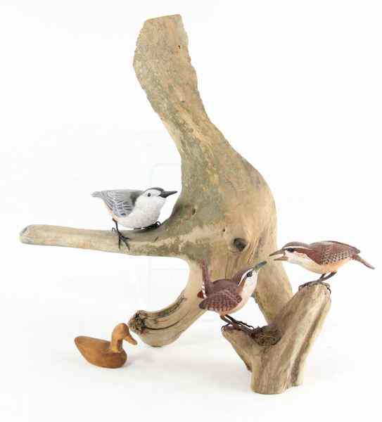 Appraisal: Three Artist Signed Bird Carvingsthe first titled ''White Breasted Nuthatch''