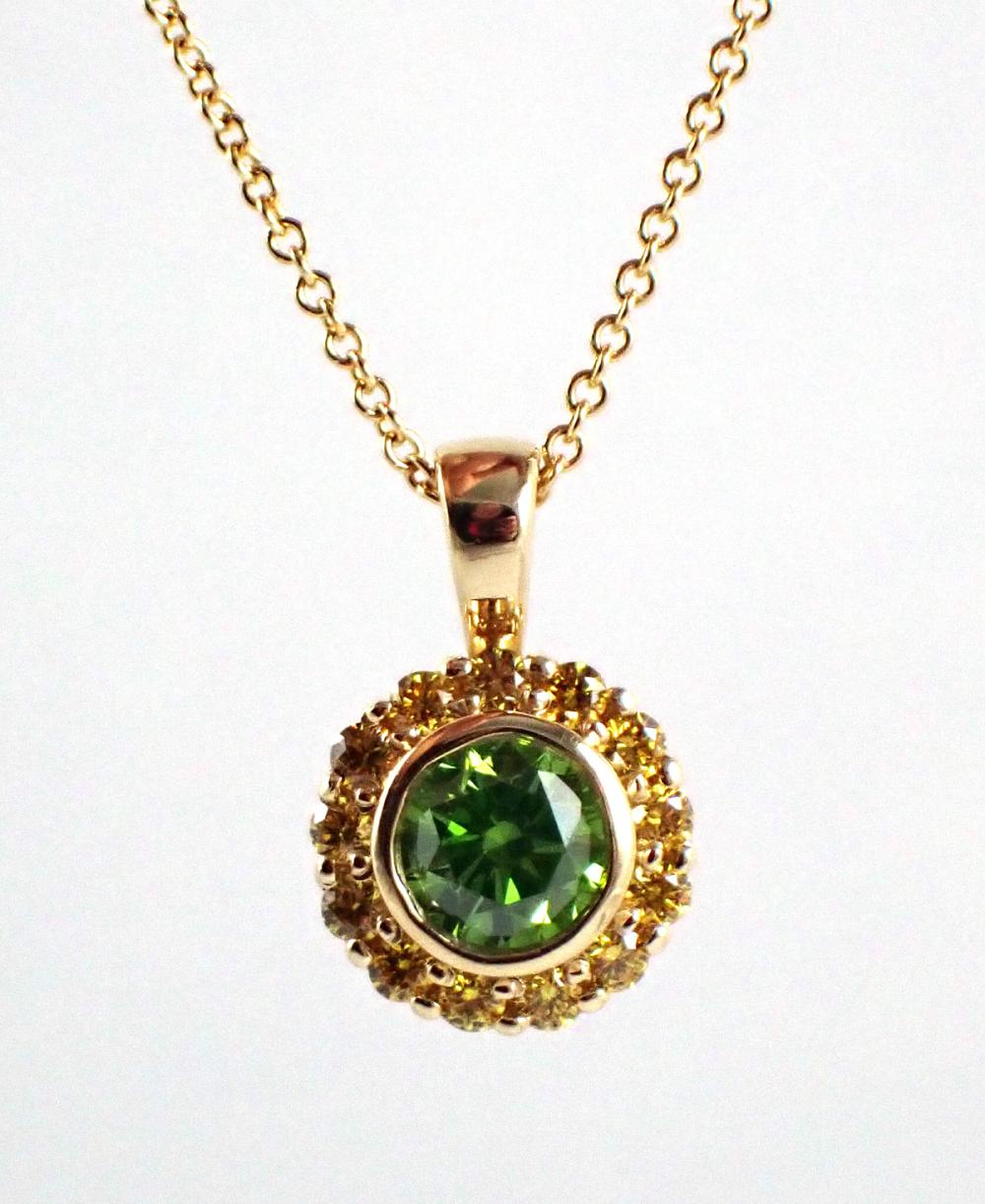 Appraisal: FANCY GREEN AND YELLOW DIAMOND PENDANT NECKLACE with a k