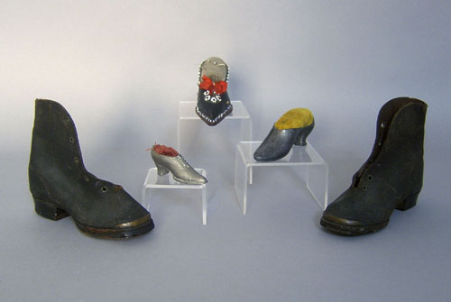 Appraisal: Three Victorian shoe form pin cushions late th early th