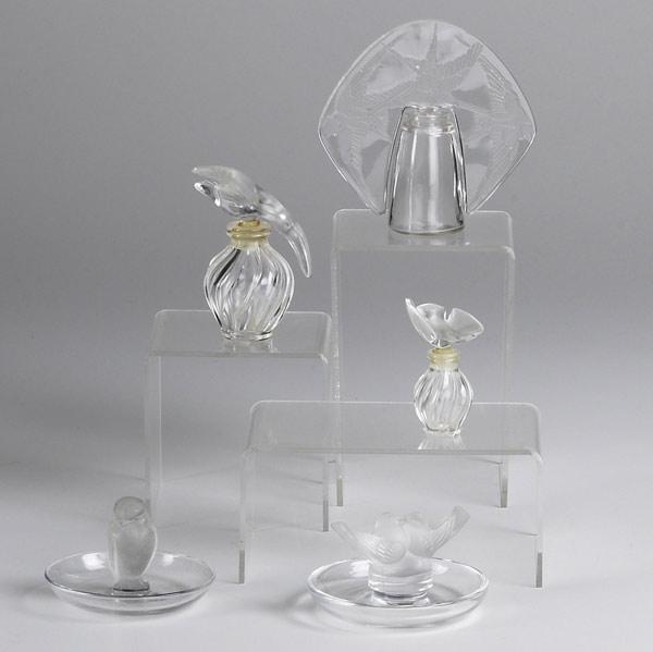 Appraisal: LALIQUE Five pieces Lovebirds pin tray owl pintray two Nina