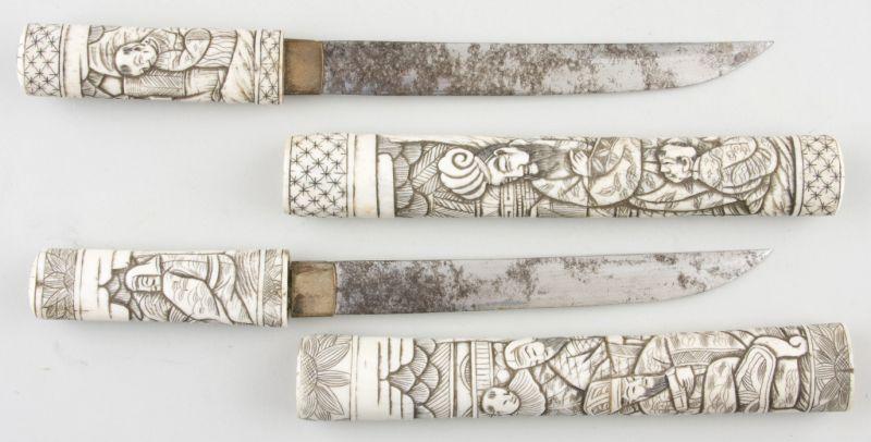 Appraisal: Pair of Japanese Daggers with Ivory Grip Sheaths circa s