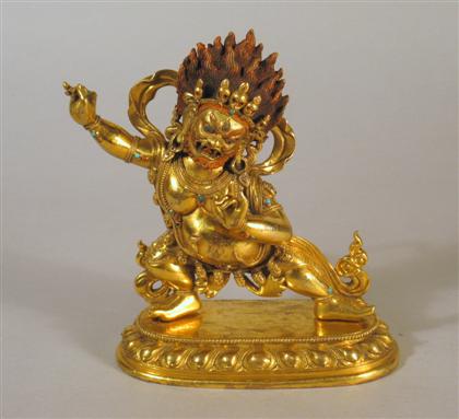 Appraisal: Good Sino Tibetan gilt bronze and 'jeweled' Yama figure th