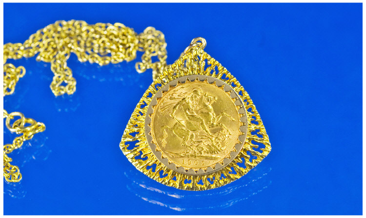 Appraisal: Full Sovereign Set In A Pierced ct Gold Mount Together