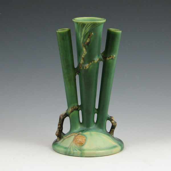 Appraisal: Roseville Pine Cone - '' triple bud vase in green