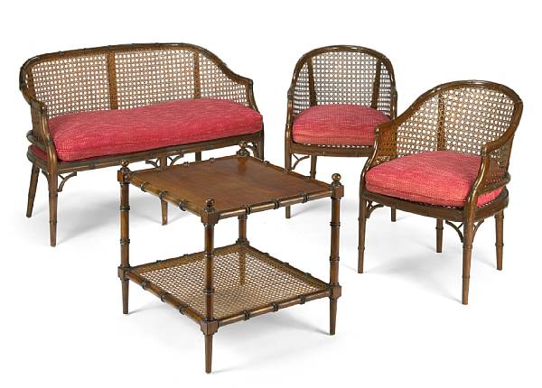 Appraisal: A suite of caned faux bamboo furniture circa comprising two