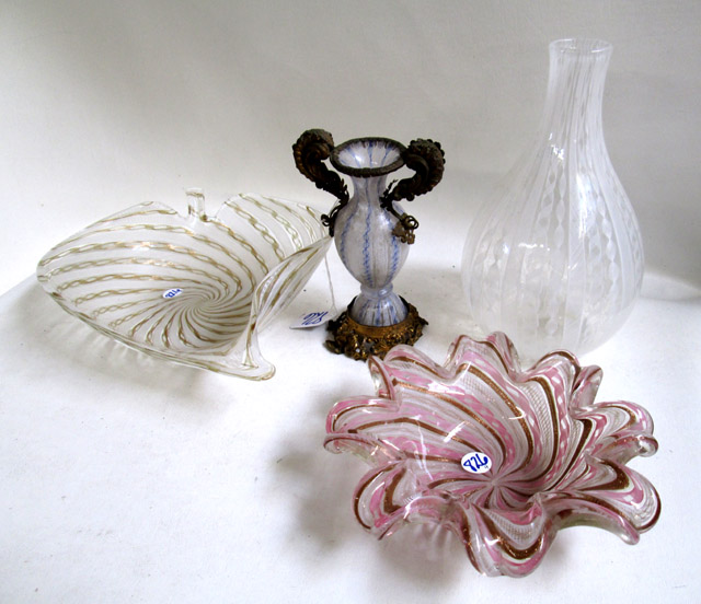 Appraisal: VENETIAN ART GLASS BOWLS AND VASES four pieces bowls and