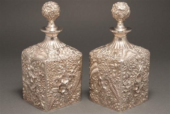 Appraisal: Pair of American repousse silver bottles with stoppers S Kirk