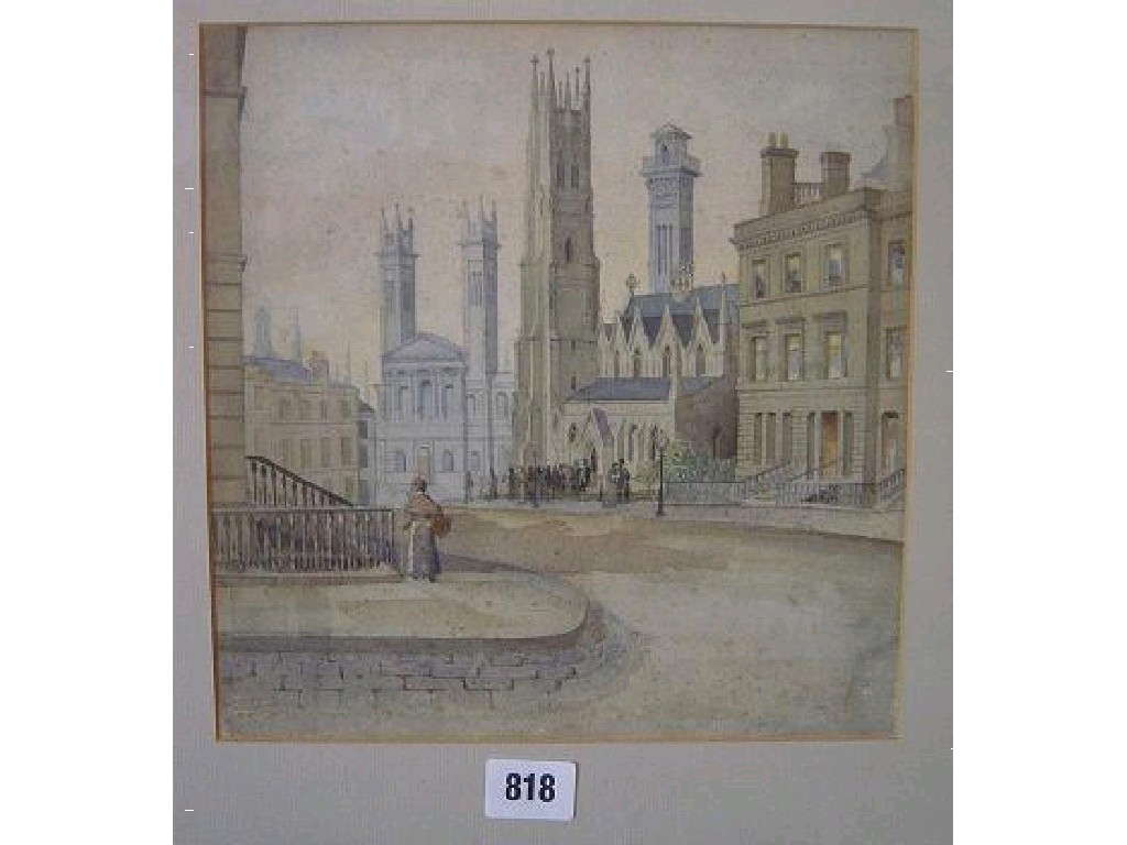 Appraisal: A th century watercolour of a cityscape with figures inscribed